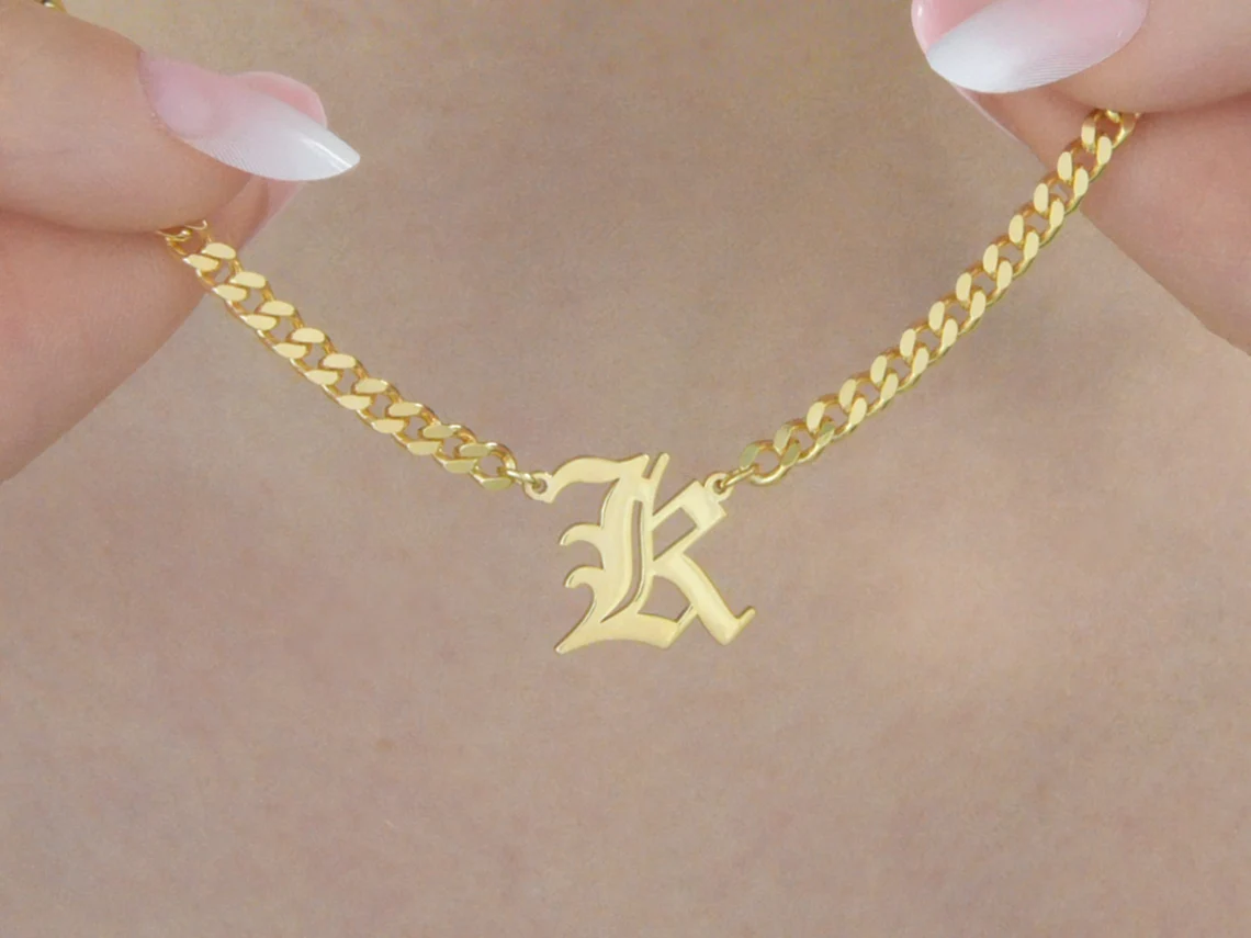 Body Jewelry Goth - Vintage Initial Letter Necklace For Women