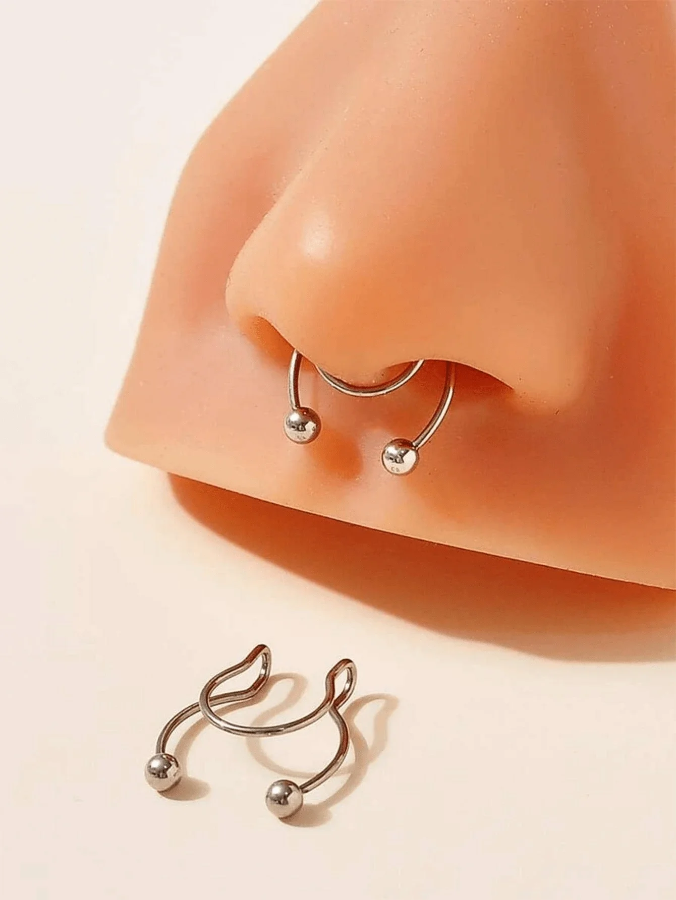 Body Jewelry Nose Ring - 2pcs Stainless Steel Clip-On Nose Septum