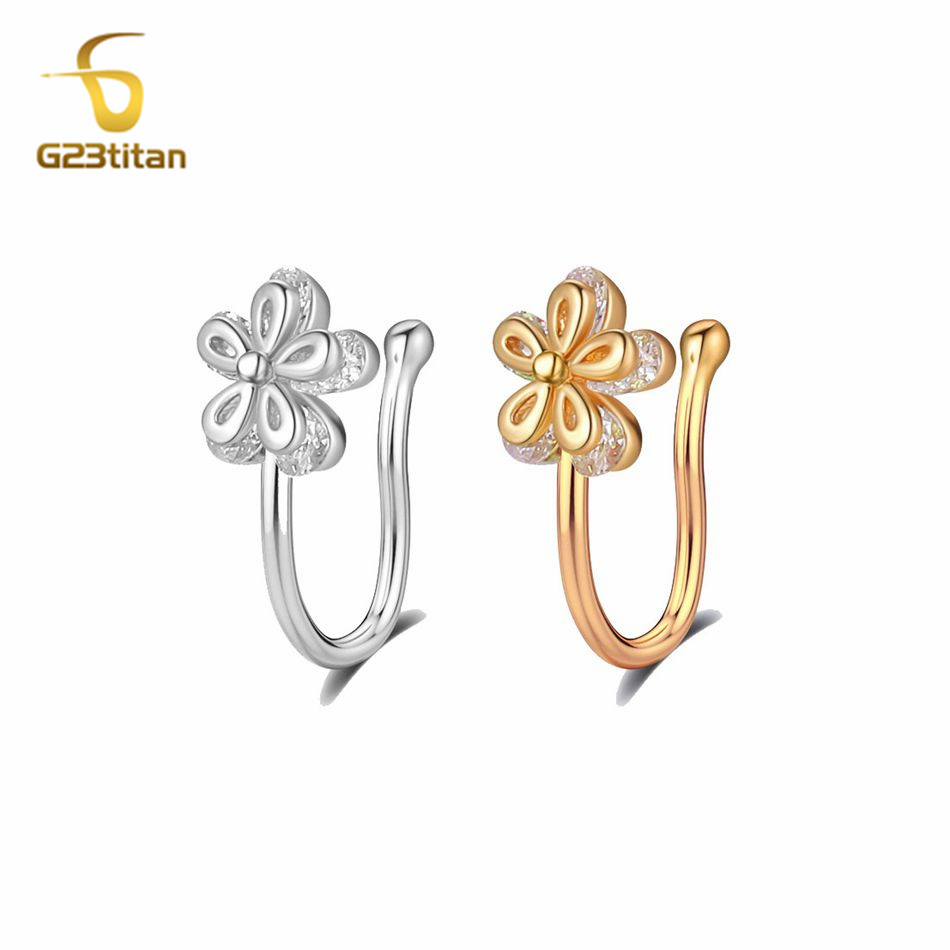 Helix Cartilage Ring - 1pc Inlaid Zircon Flower Copper Nose