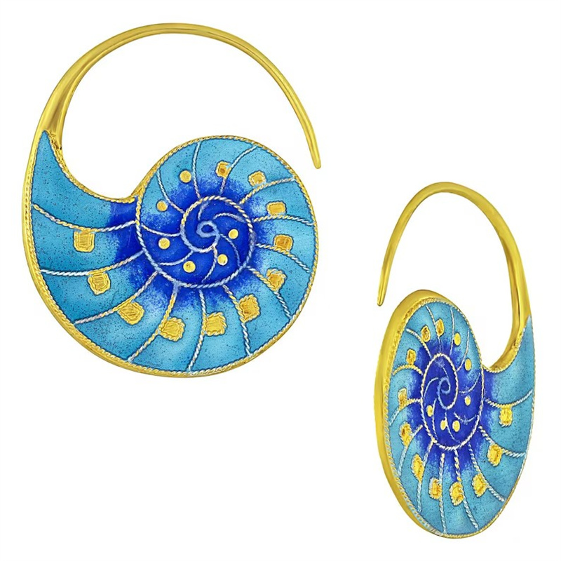 Conch Earring Hoop - Fashion Imitation Enamel Conch Patterned Golden