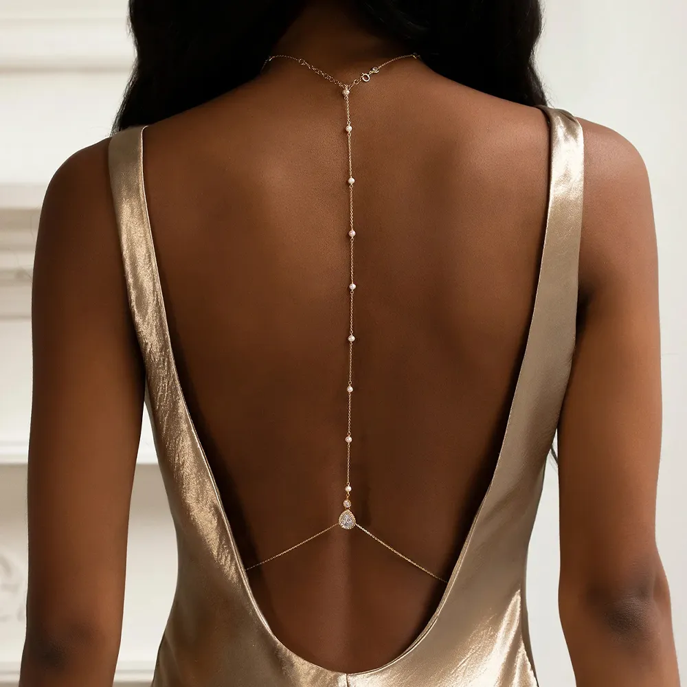 Body Jewelry Retainers - Fashion Bridal Back Chain Jewelry Pearl