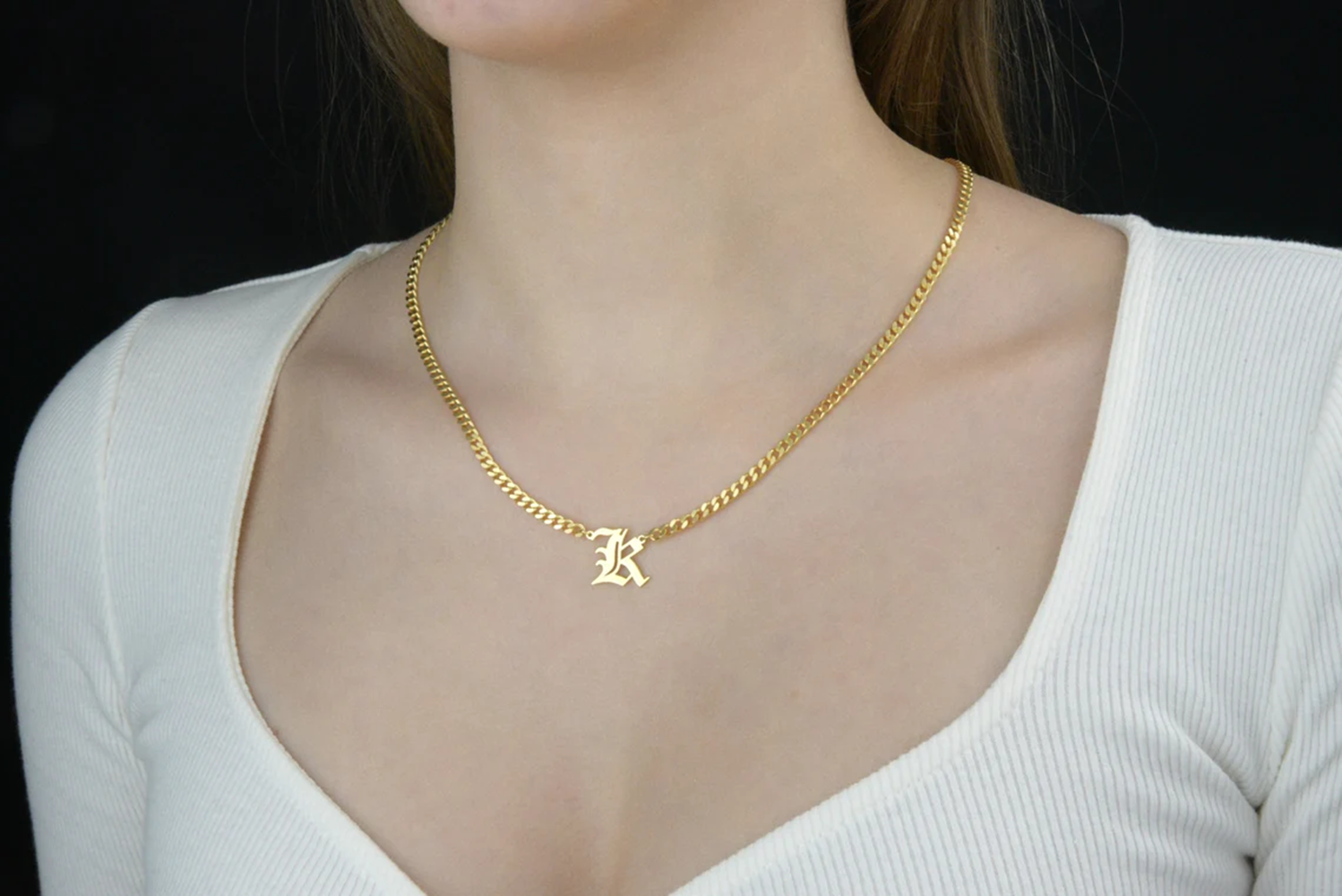 Vintage Initial Letter Necklac - Body Jewelry Goth ulasan dan harga