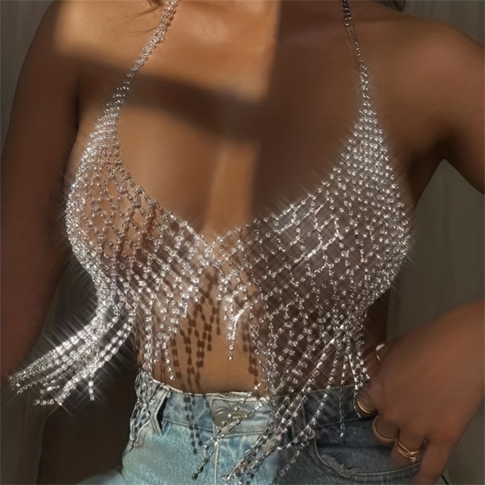 Sexy Shiny Mesh Crystal Bra Ch - Body Jewelry Retainers ulasan dan harga