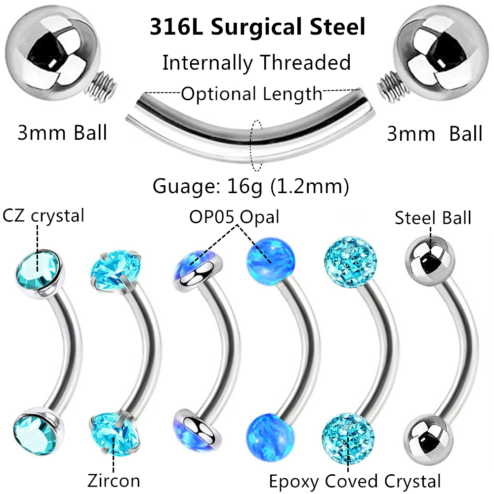6pc 16g Mixed Type Opal Crysta - Body Jewelry Metal Types ulasan dan harga