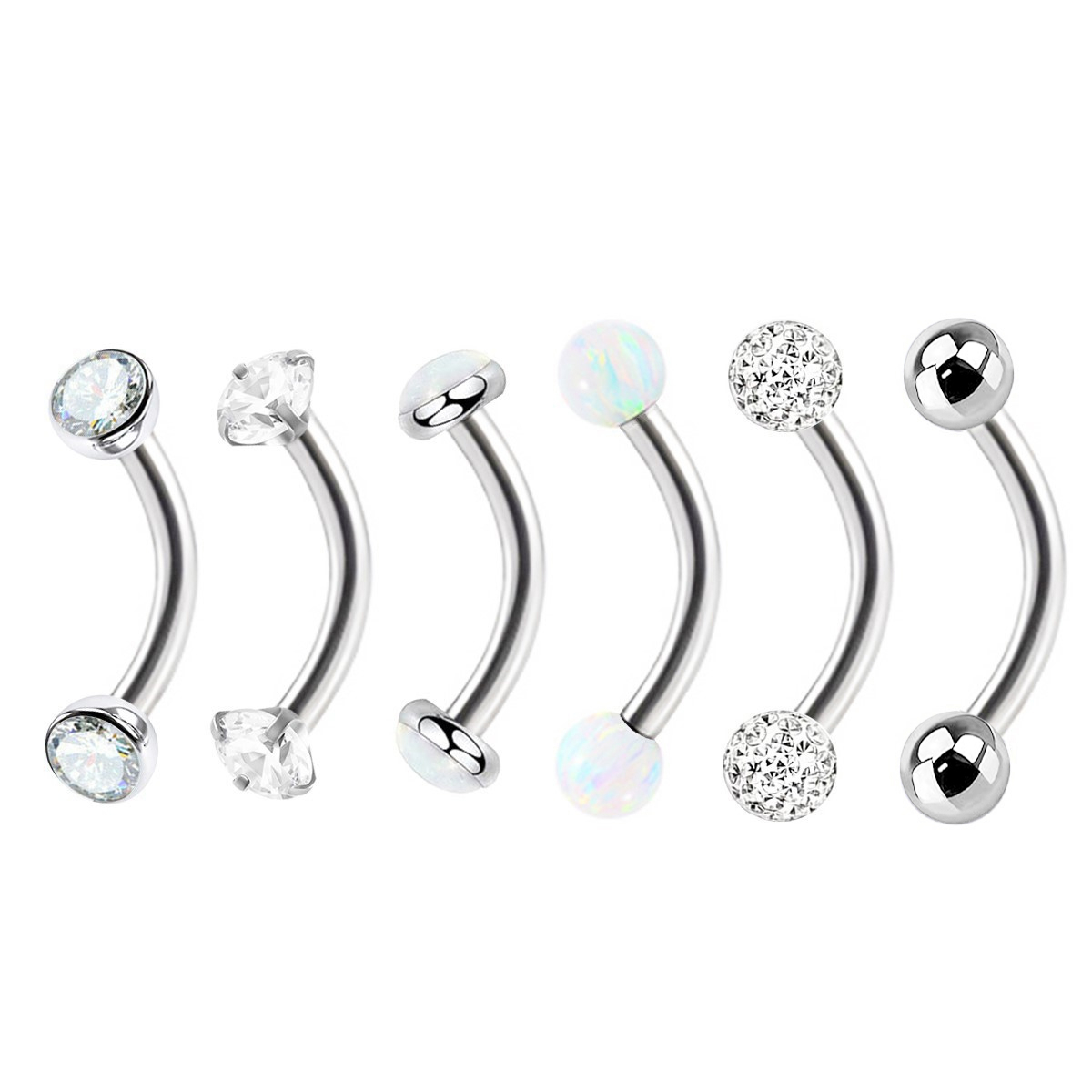 6pc 16g Mixed Type Opal Crysta - Body Jewelry Metal Types ulasan dan harga