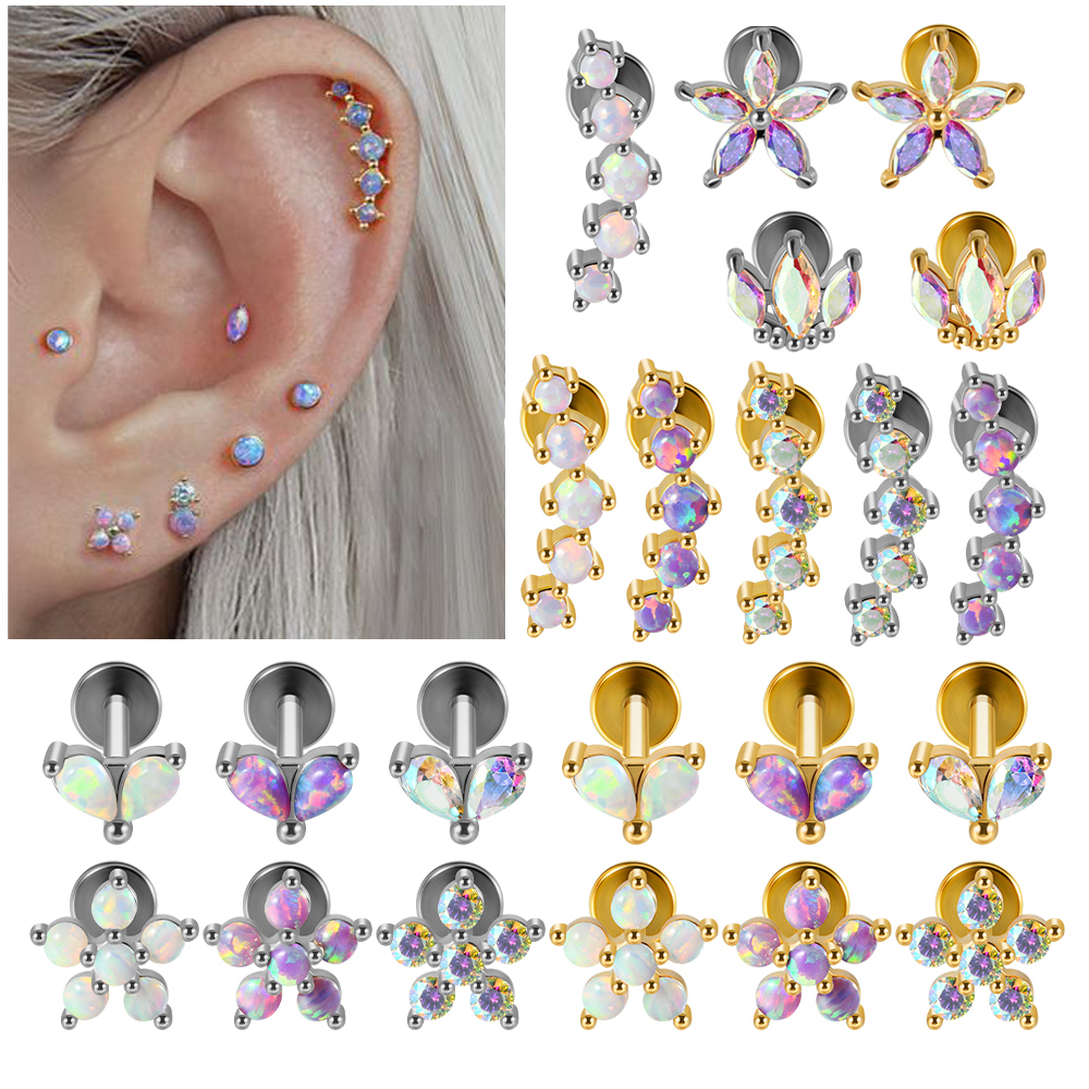 1PC Stainless Steel Opal Flowe - Helix Cartilage Ring ulasan dan harga