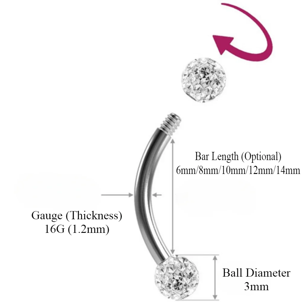 6X Mixed Type 3mm Crystal Eyeb - Body Jewelry Metal Types ulasan dan harga