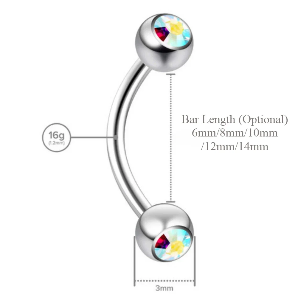 6X Mixed Type 3mm Crystal Eyeb - Body Jewelry Metal Types ulasan dan harga