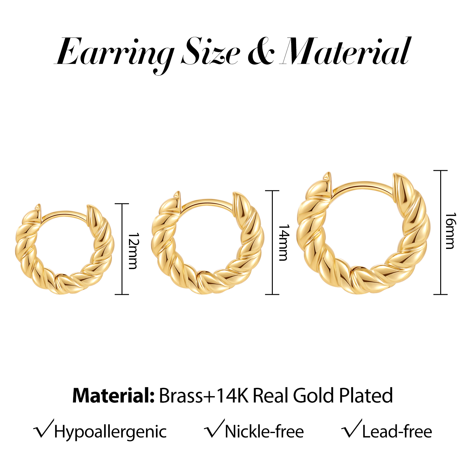 12/14/16mm Trendy Twisted Smal - Conch Earring Hoop ulasan dan harga